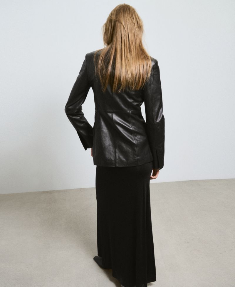 Women's Selection Crew-Neck Leather Blazer