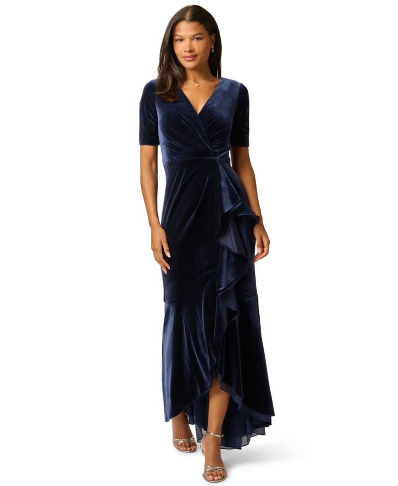 Women's V-Neck Velvet Cascade Gown