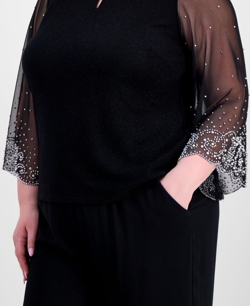 Plus Size Boat-Neck Metallic-Knit Top