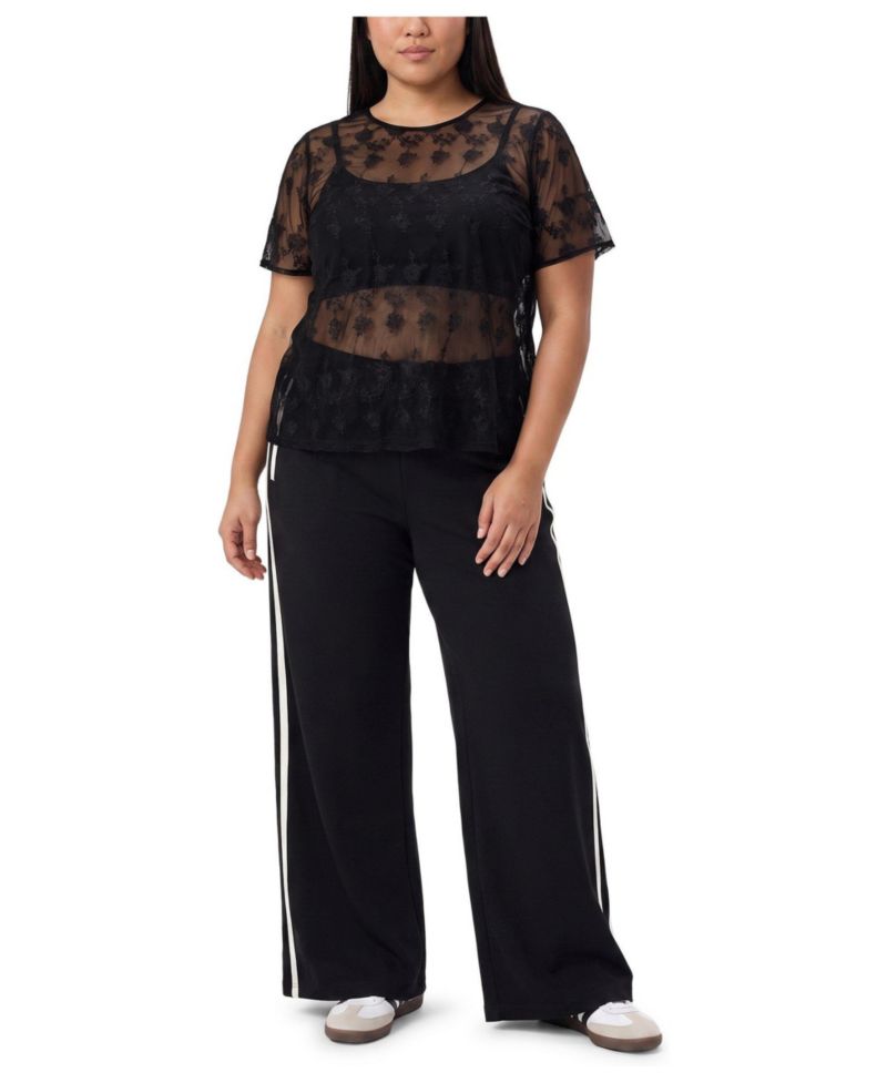 Plus Size Abbey Embroidered Mesh Scoop Neck Blouse
