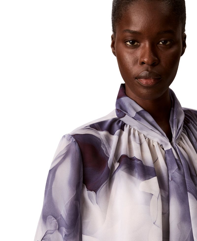 Petite Chiffon Ruffled-Neckline Long-Sleeve Blouse