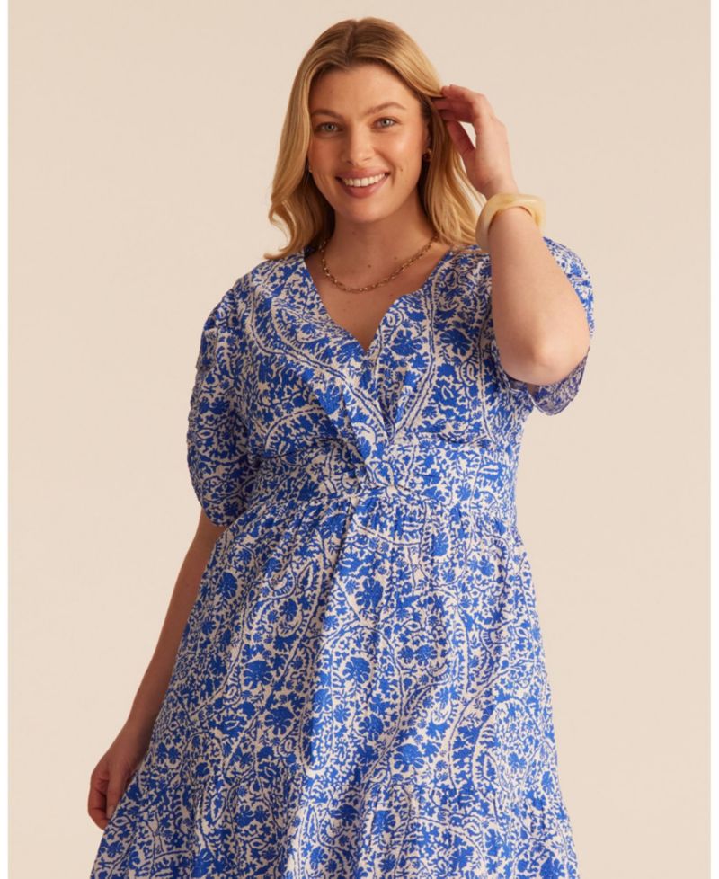 Plus Sizes Dreamaya Tiered V-neck Fit Flare Midi Dress