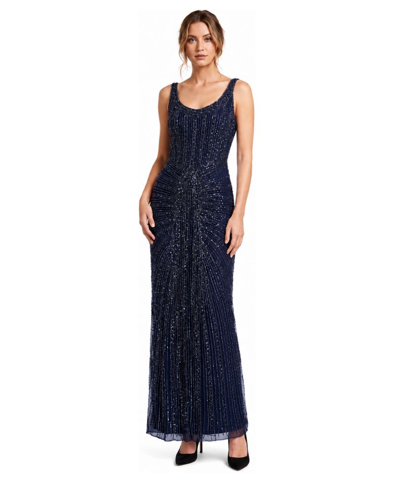 Women's Beaded V-Neck Long Gown