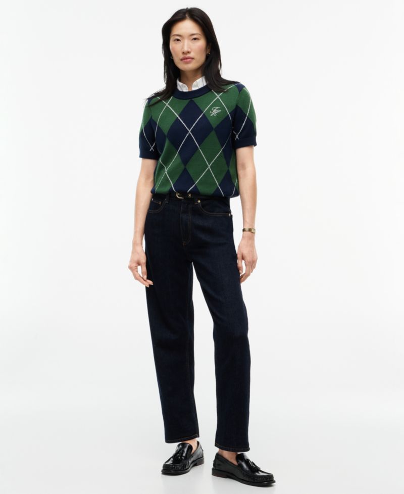 Women's Tartan Argyle Short-Sleeve Sweater