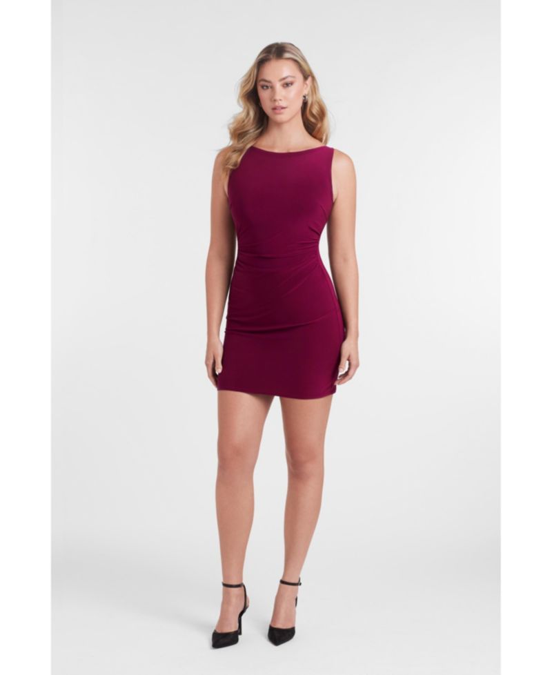 Women's Sculpting Shapewear Shirred Boat Neck Solid Mini Dress