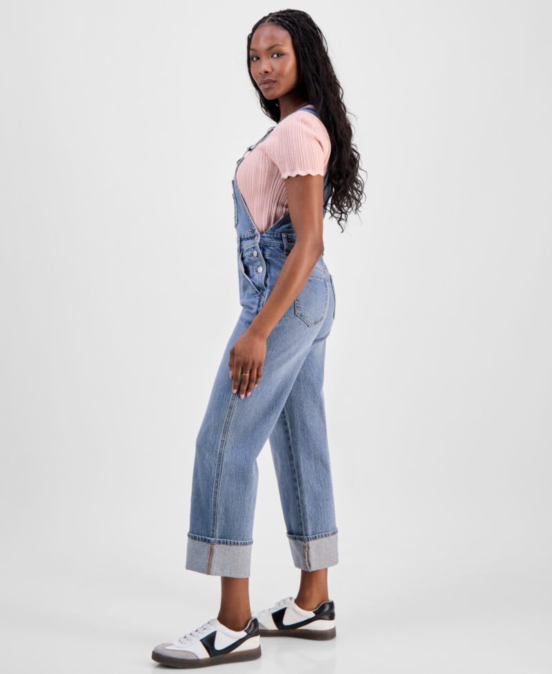 Petite Cuffed Denim Overalls