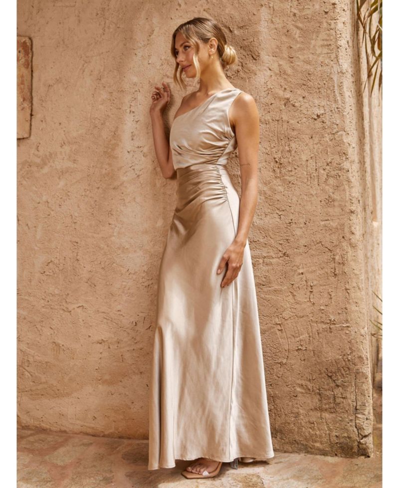 Women's One Shoulder Satin Bridesmaid Dress