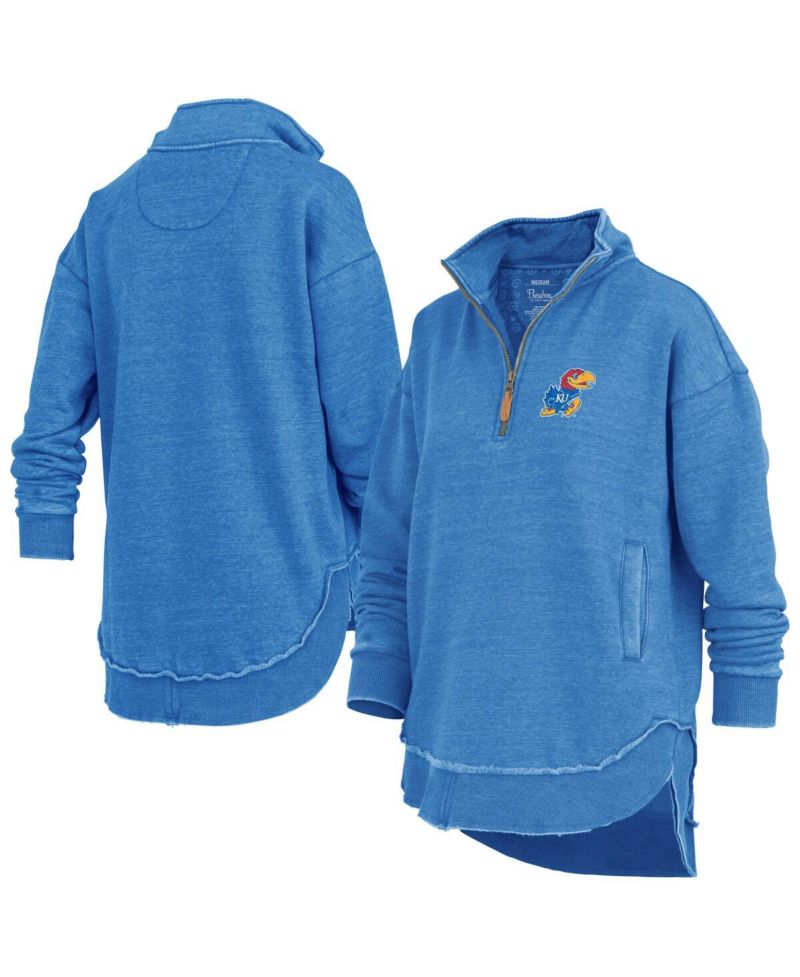 Women's Royal Kansas Jayhawks Northfork Sojourn Poncho Quarter-Zip Sweatshirt