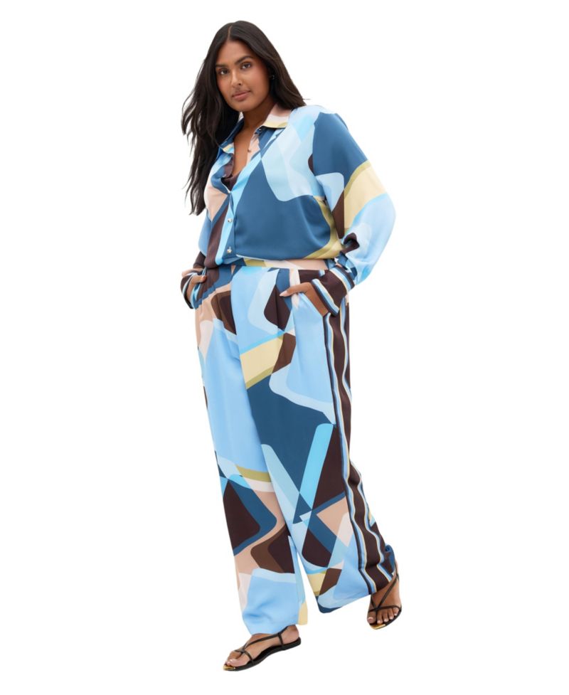 Plus Size Amaya Abstract-Print Long-Sleeve Button-Up Shirt