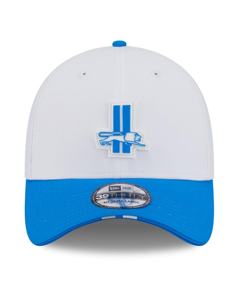 Men's White/Blue Detroit Lions 2025 NFL Training Camp Throwback Logo 39THIRTY Flex Hat