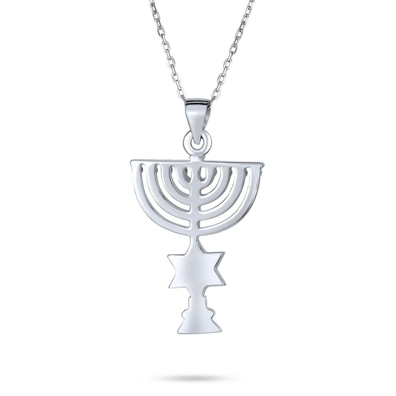 Created Opal Judaica Star of David Menorah Pendant Necklace Sterling Silver