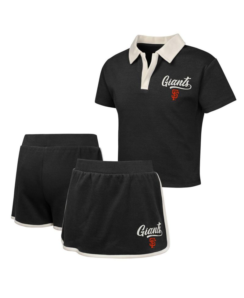 Big Girls Black San Francisco Giants Base Trainer Johnny Polo and Skort Set