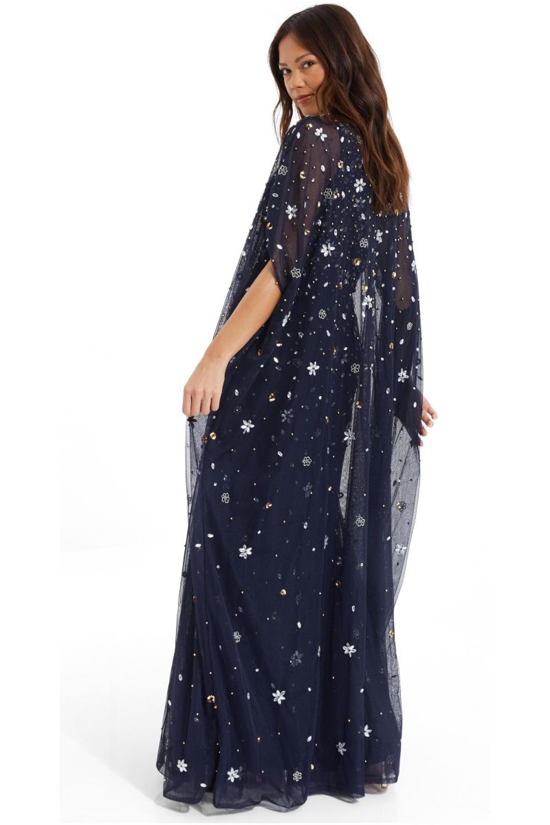 Women's Beaded 2-In-1 Cape And Evening Dress