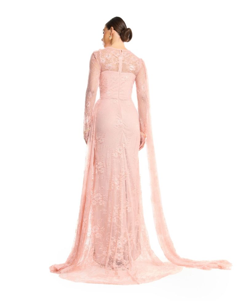 Women's High Neck Lace Sheath Gown with Cape Sleeve