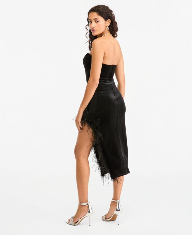 Junior's Strapless Midi Feather Dress