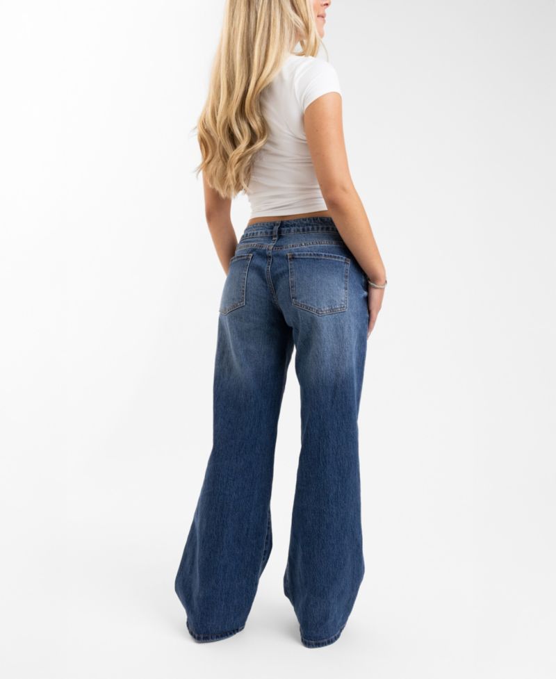 EM + CASS Juniors' Low-Rise Wide-Leg Denim Jeans