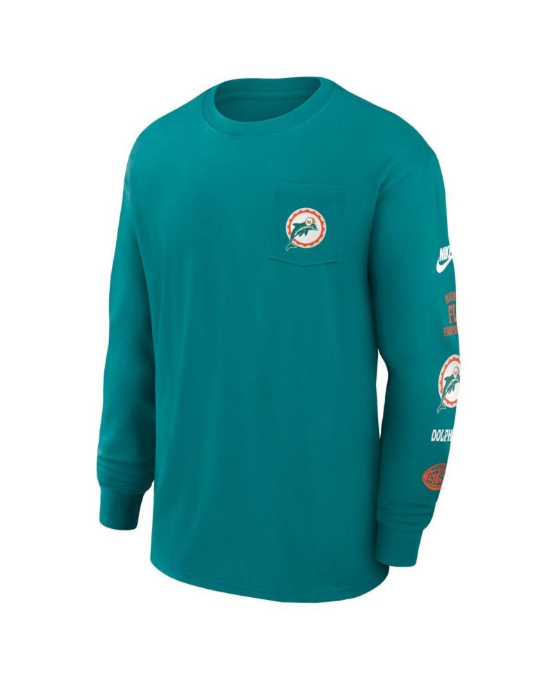 Men's Aqua Miami Dolphins Rewind Heavy Max 90 Pocket Long Sleeve T-Shirt