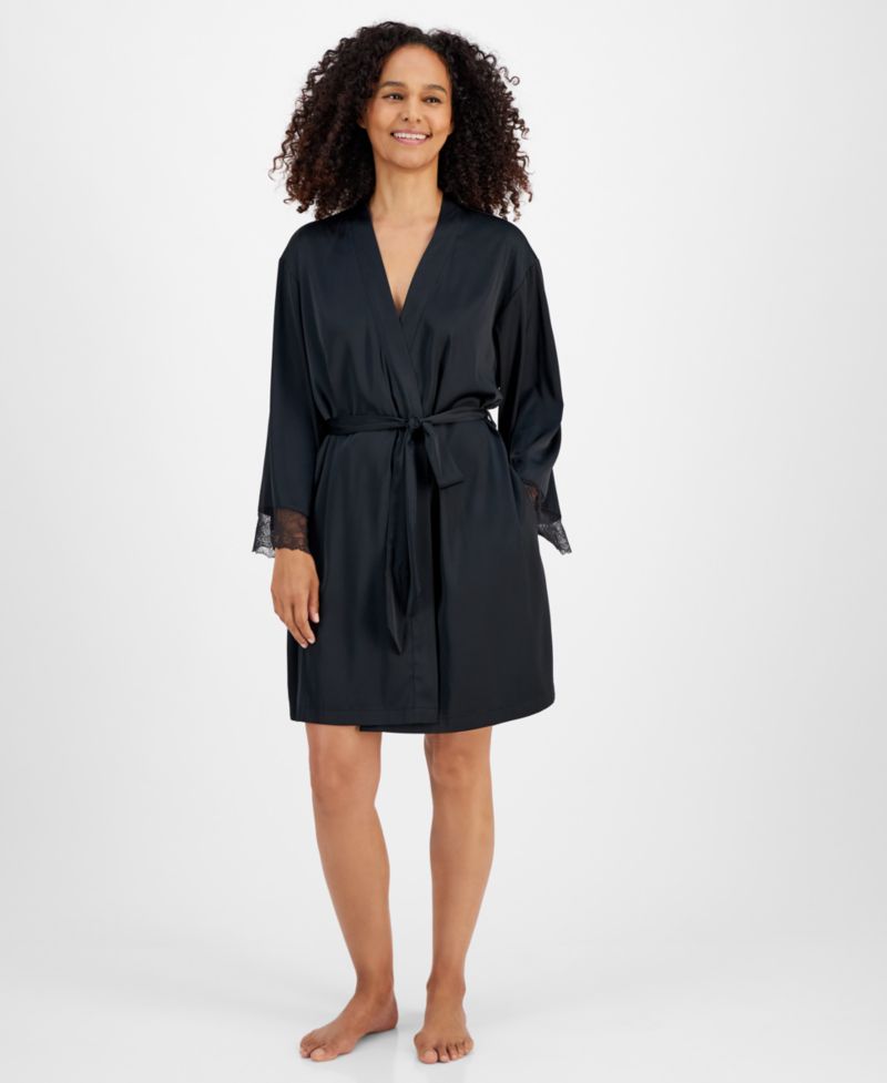 Women's Lace-Trim Stretch Satin Robe