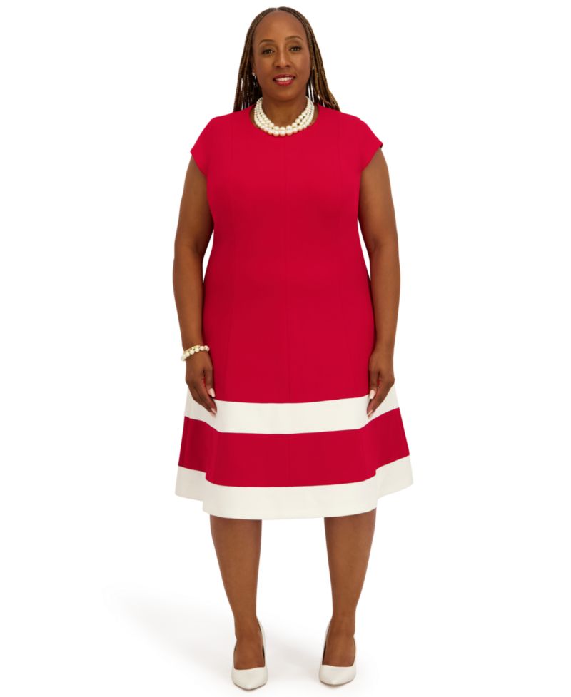 Women's Cap Sleeve Knee Length Fit & Flare Dress, Regular and Plus Size