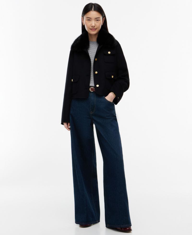 Women's Wool-Blend Cropped Jacket with Faux Fur
