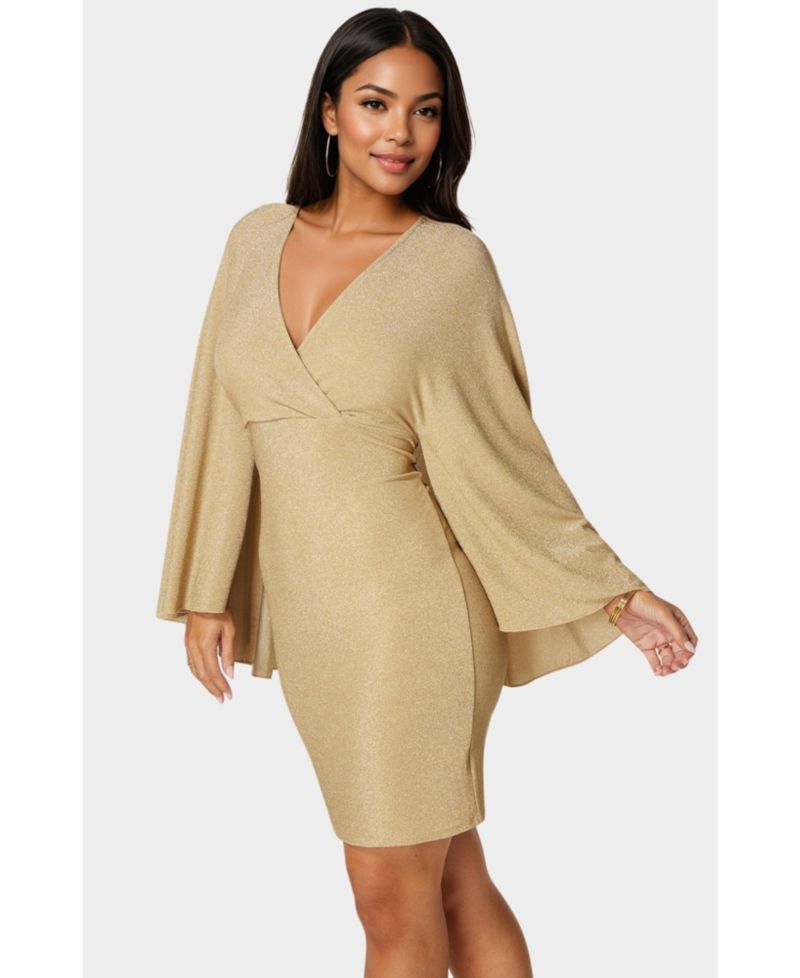 Women's Plunge Neck Drama Cape Dress