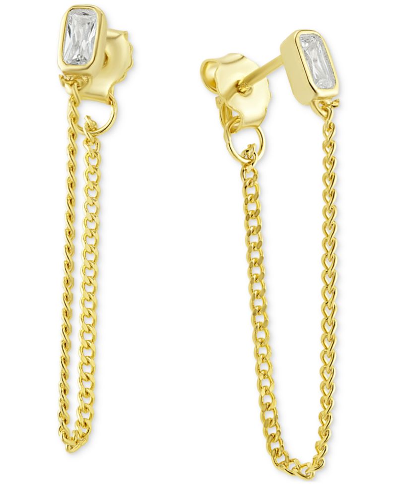 Cubic Zirconia Chain Front-to-Back Earrings in 18k Gold-Plated Sterling Silver