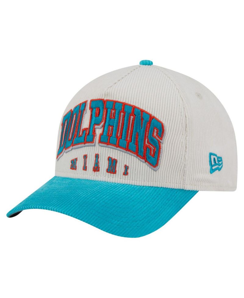 Men's Cream/Aqua Miami Dolphins Throwback Two-Tone Sided Corduroy 9FORTY A-Frame Adjustable Hat