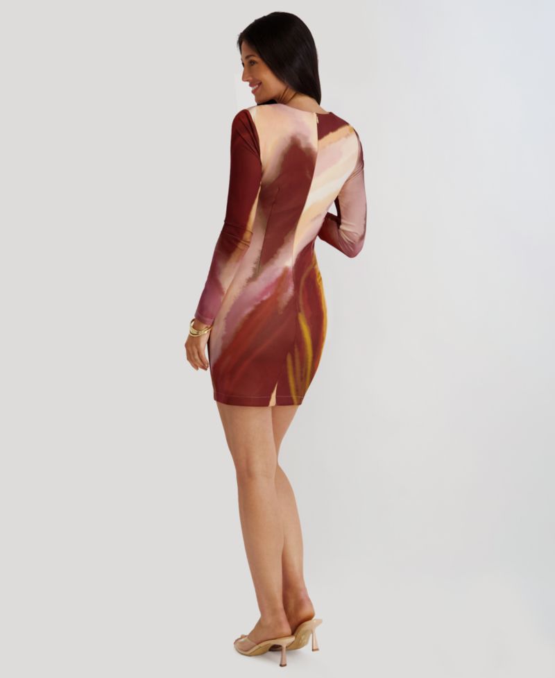 Women's Mesh Scuba Long-Sleeve Bodycon Dress