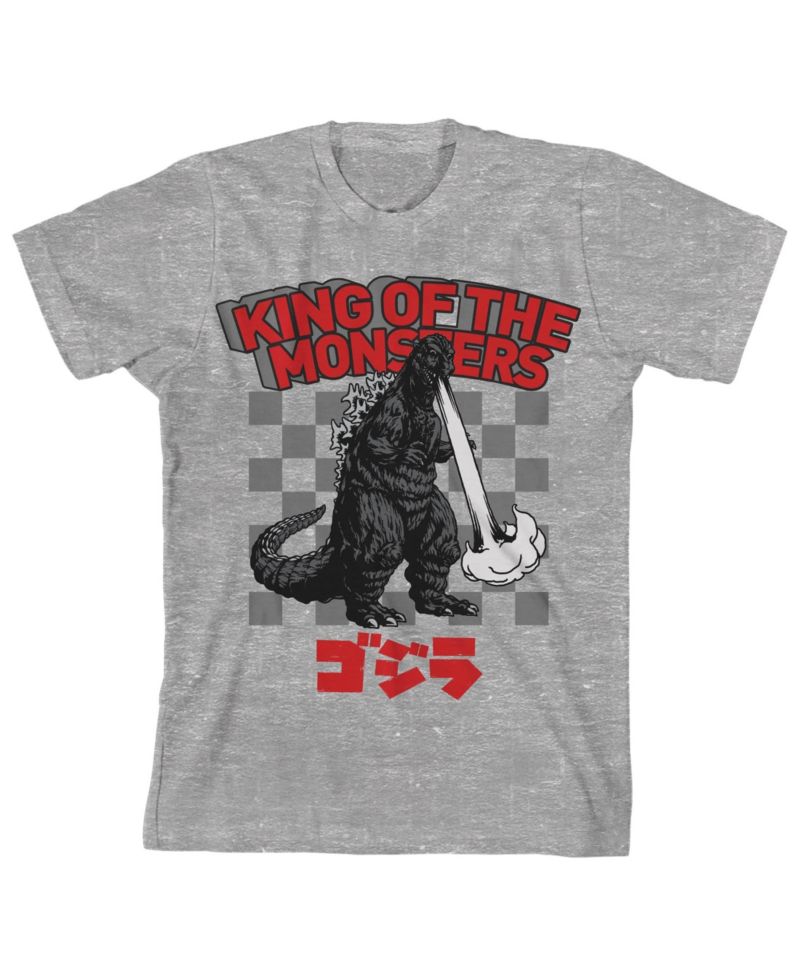 King Of The Monsters Crew Neck Short Sleeve Athletic Heather Boy's T-shirt-Large