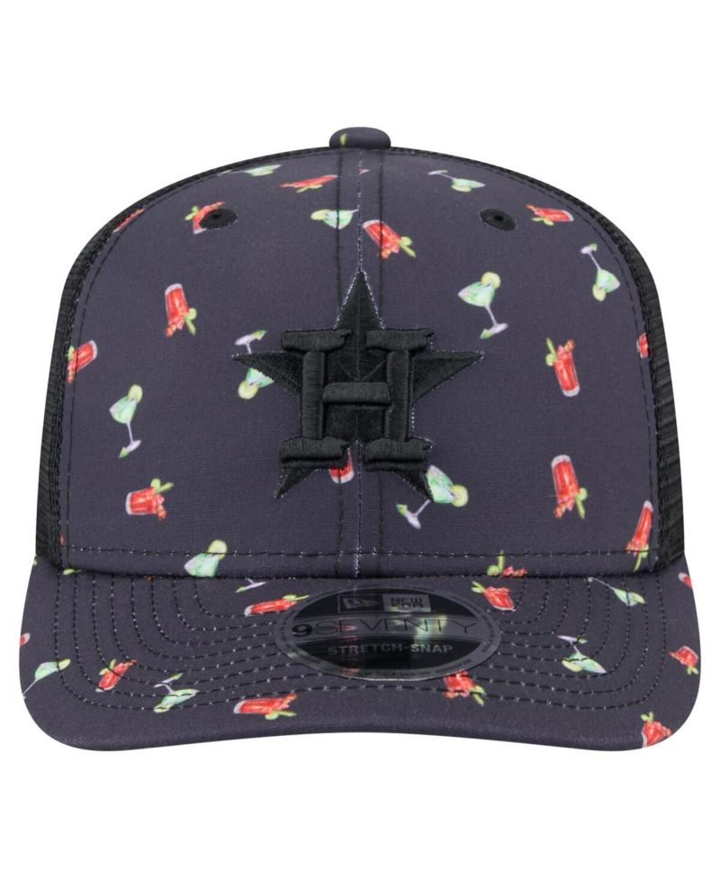 Men's Black Houston Astros Adventure Drinks Pattern 9SEVENTY Stretch-Snap Hat