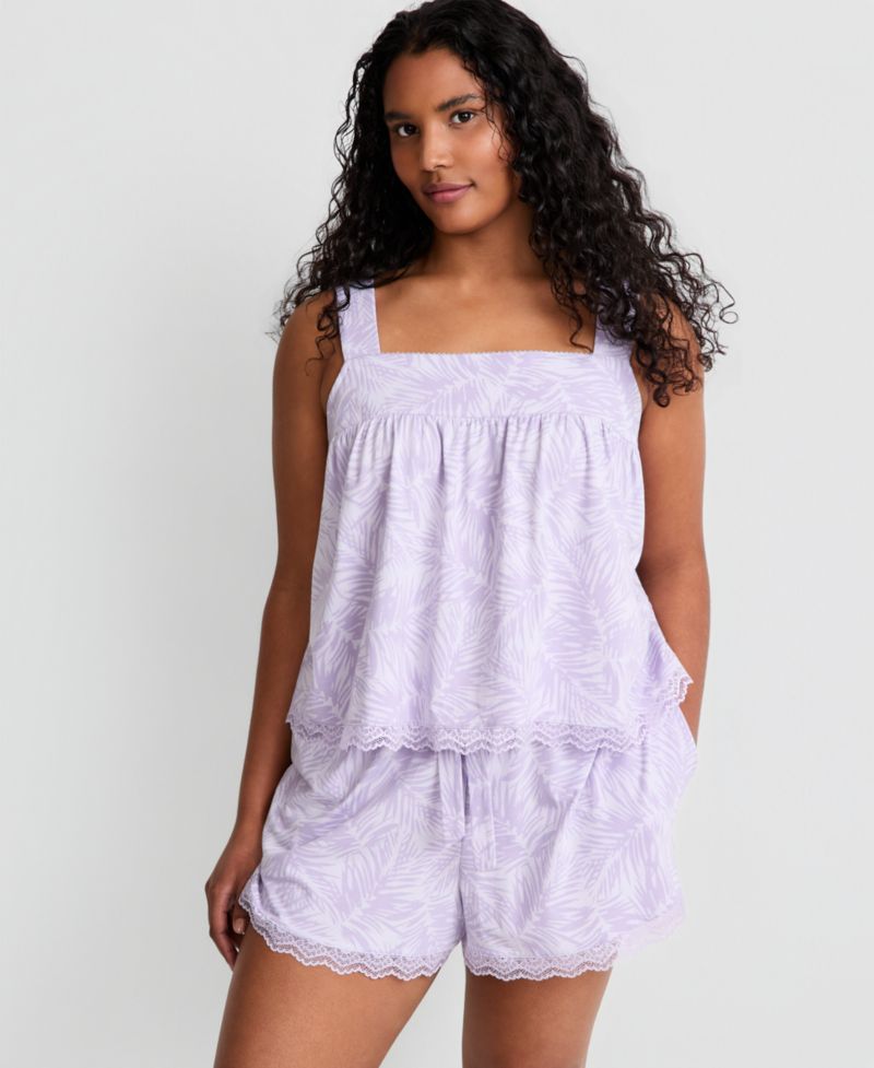 Women's Lace Trim Knit Tank & Shorts Pajama Set