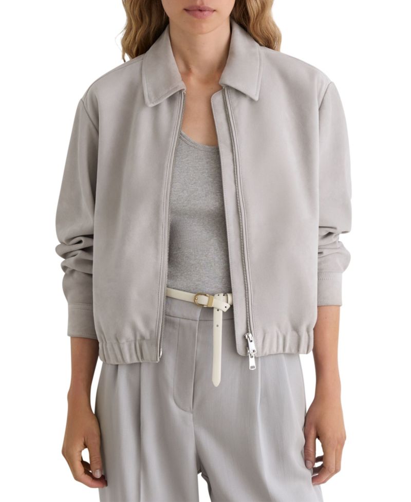 Women's Lottie Cropped Leather Elasticated-Hem Bomber Jacket
