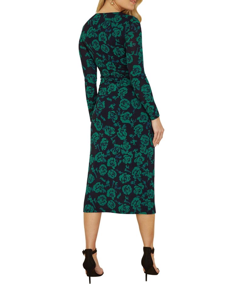 Women's Floral Fitted Mesh Midi Dress
