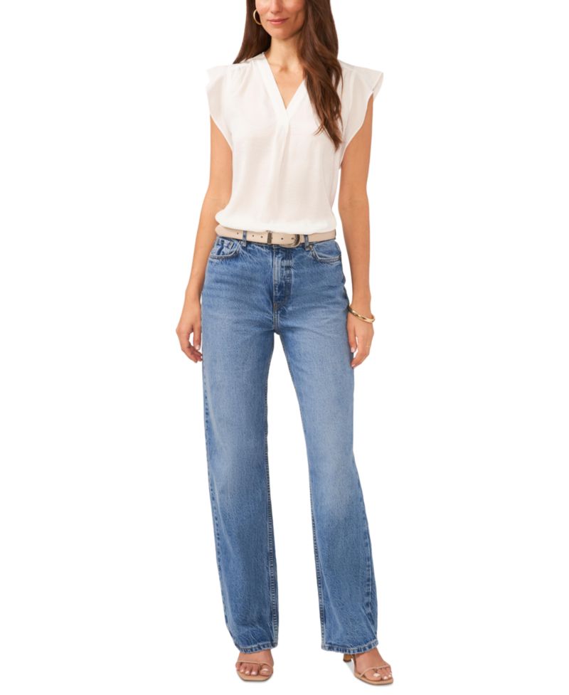 Women's V-Neck Short-Ruffle-Sleeve Top