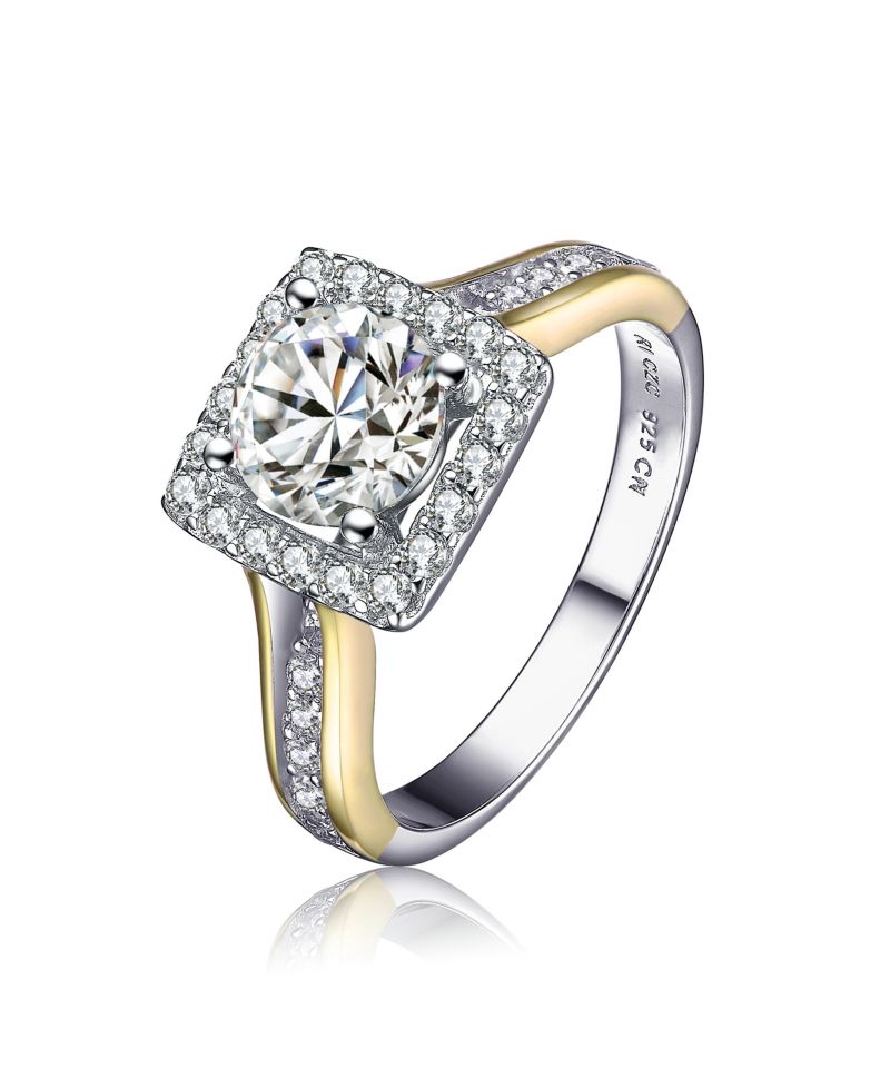 Unique Sterling Silver Square Halo CZ Pave Band Ring