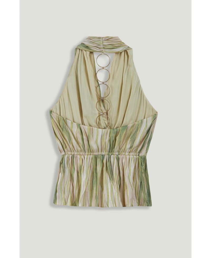 Women's Halterneck Peplum Top with Ring Chain Back Detail