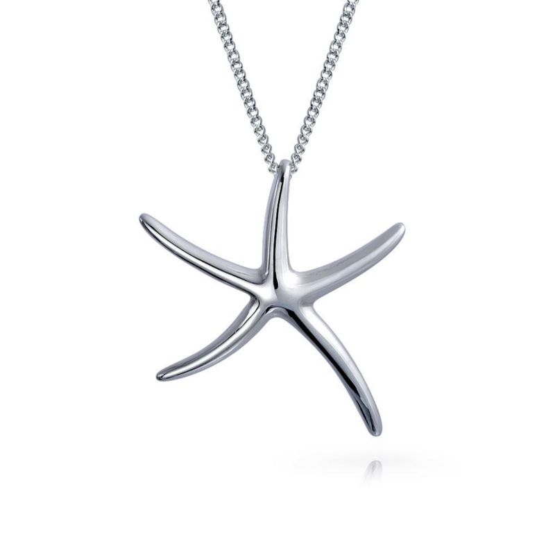 Tropical Vacation Nautical Starfish Pendant Necklace .925 Sterling Silver