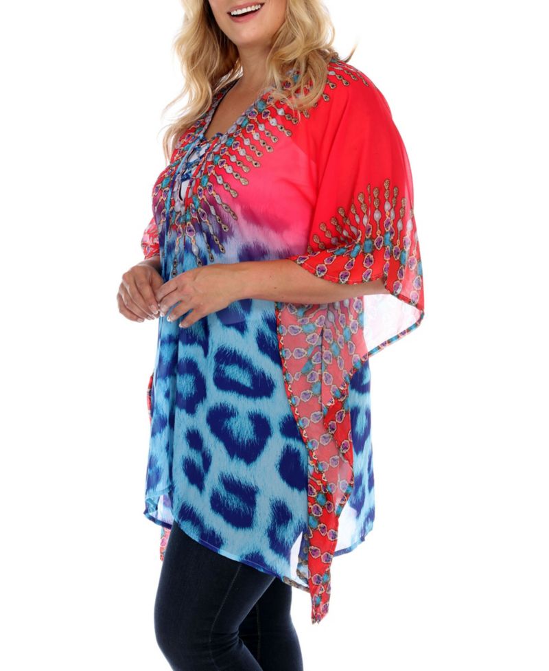 Plus Size Criss-Cross Neckline Animal Print Caftan Top