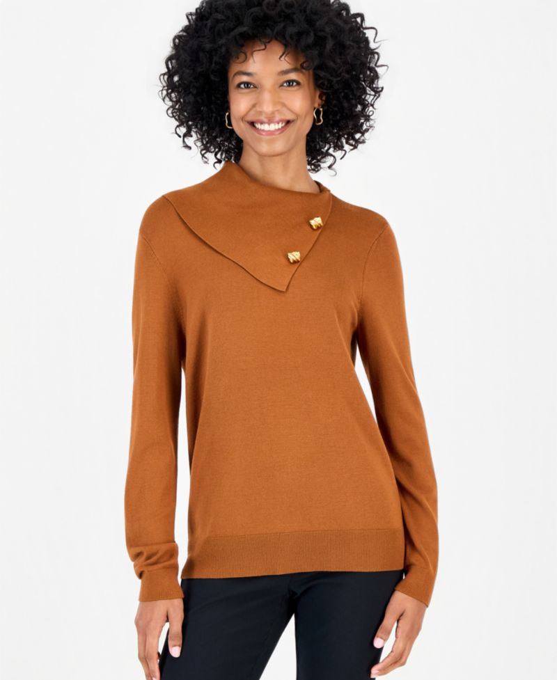 Petite Long-Sleeve Envelope-Neck Pullover Sweater