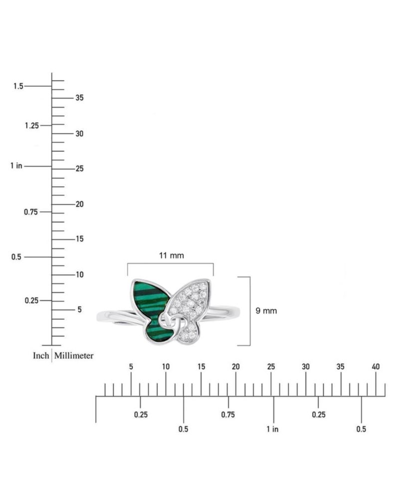 Macy’s Butterfly Adjustable Ring (1.85 ct. t.w.) Malachite, (0.144 ct. t.w.) Cubic Zirconia in Sterling Silver