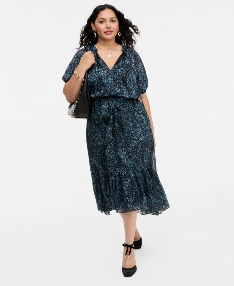 I.N.C. Plus Size Paisley Metallic High-Low Dress