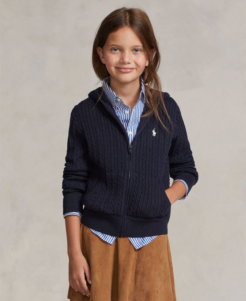Girls' 7-16 Mini-Cable Full-Zip Hoodie