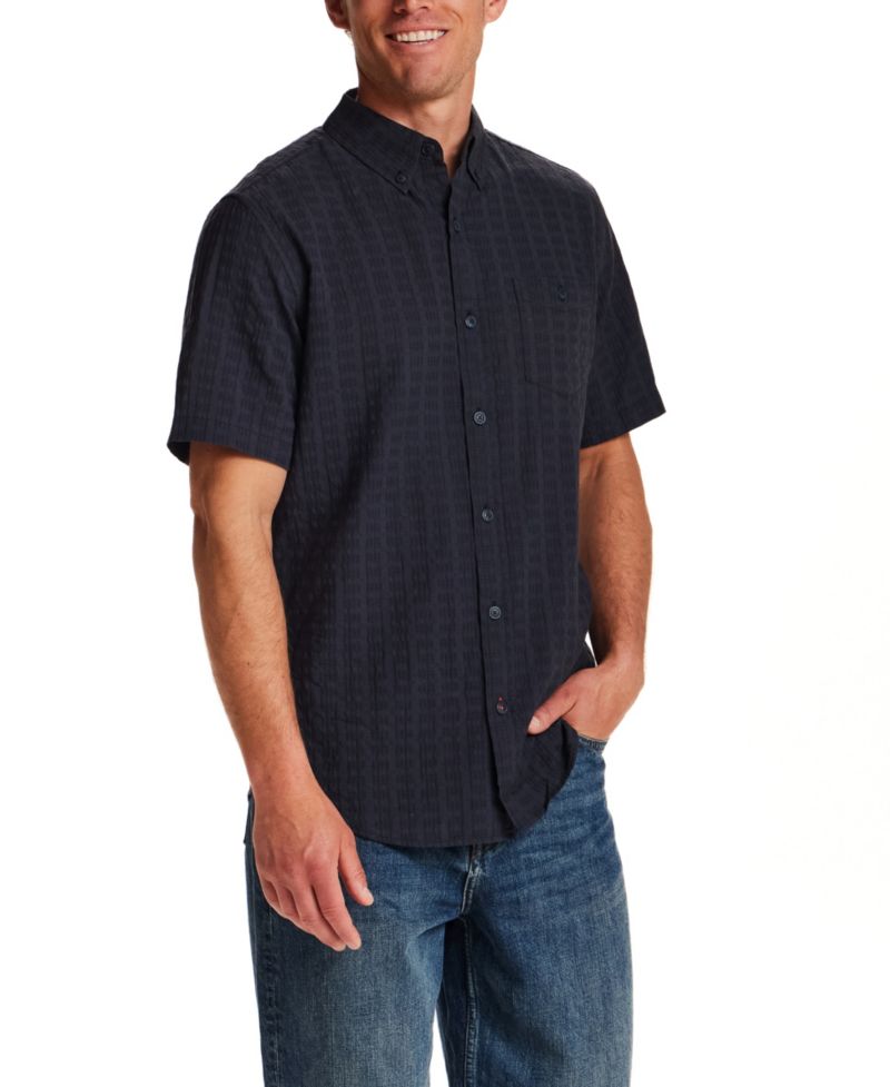 Men's Rectangular Texture Button-Down Short-Sleeve Shirt