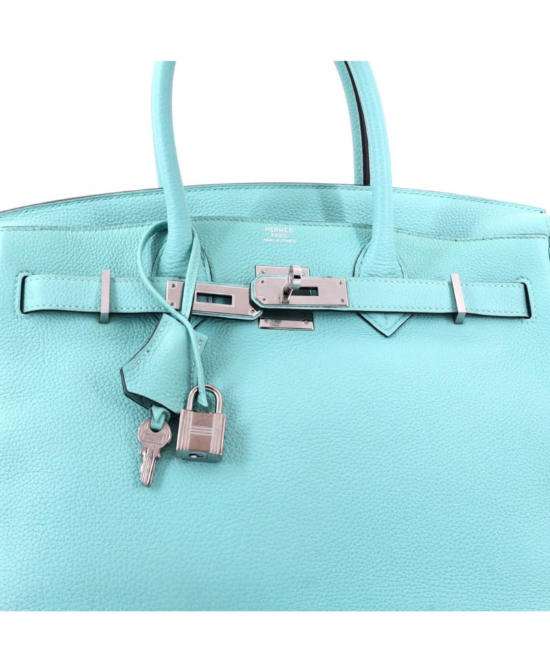 Pre-Owned HERMES Pre-Owned Hermes Birkin 30 Handbag Blue Togo with Palladium Hardware