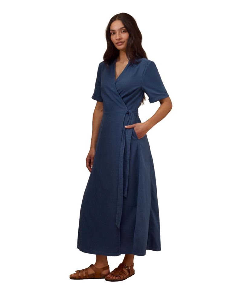 Women's Luxurious Linen Wrap Midi Dress