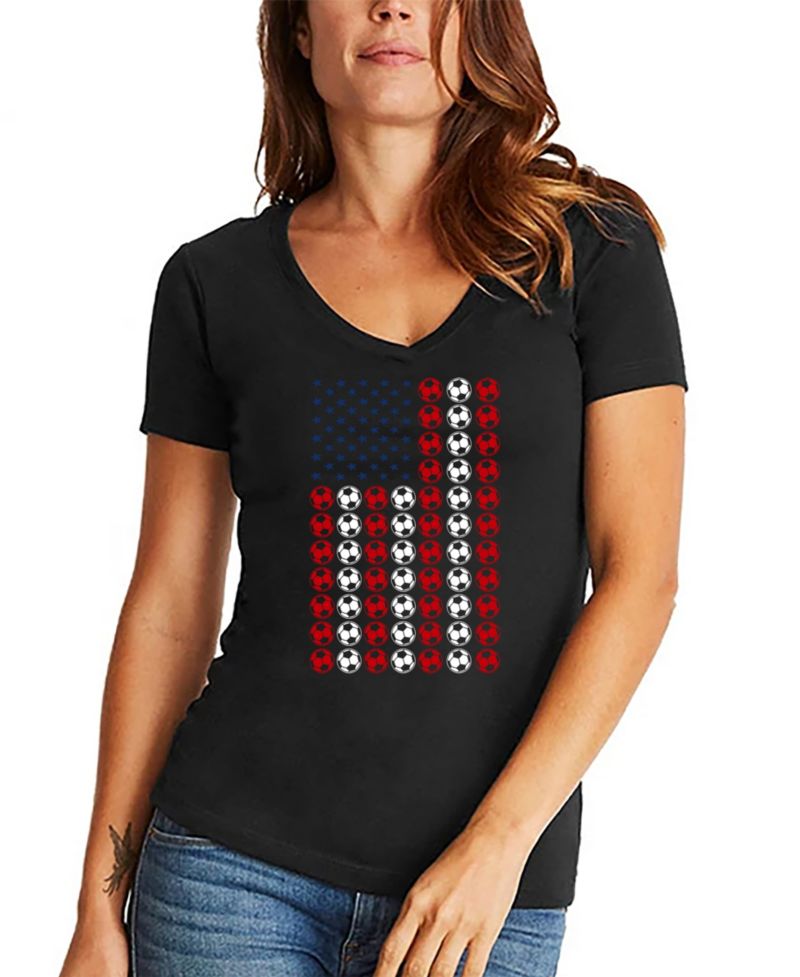 Women's Soccer Flag Word Art V-Neck T-Shirt