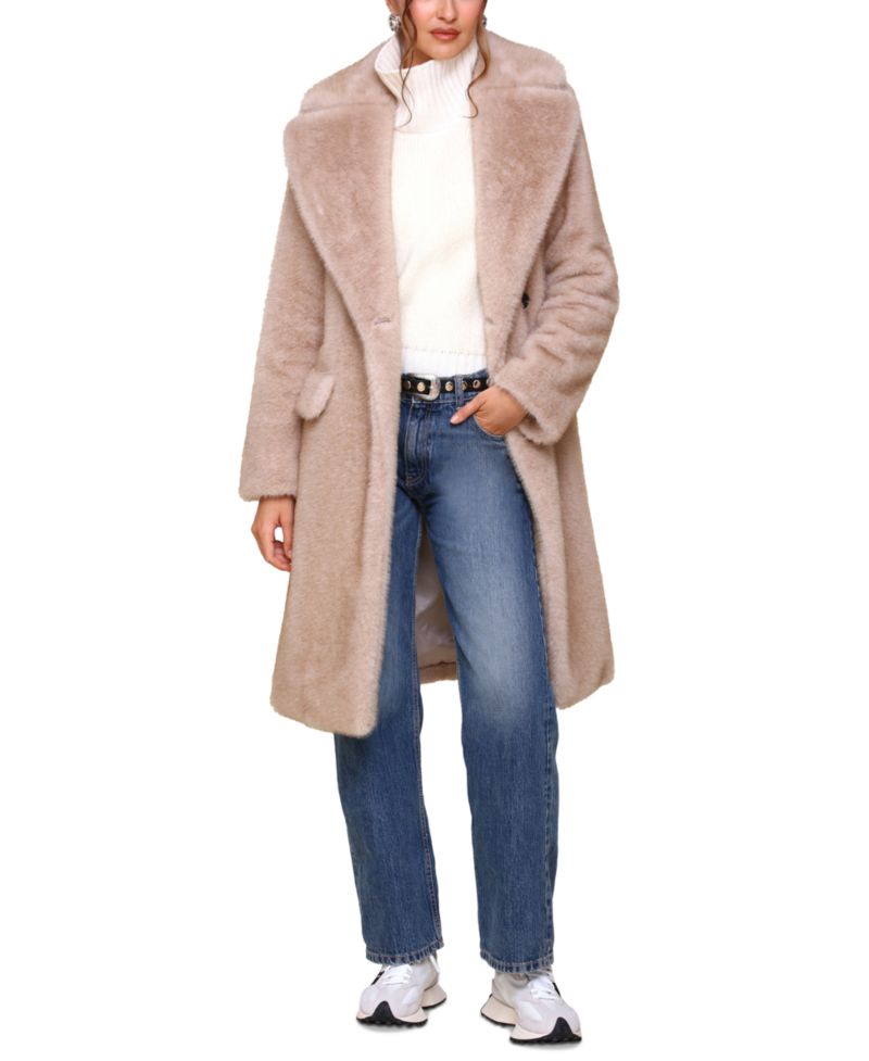 Women's Notched-Collar Faux-Fur Coat