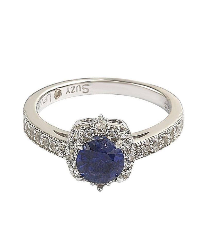 Suzy Levian Sterling Sapphire & Created Sapphire Eccentric Halo Center Stone Ring