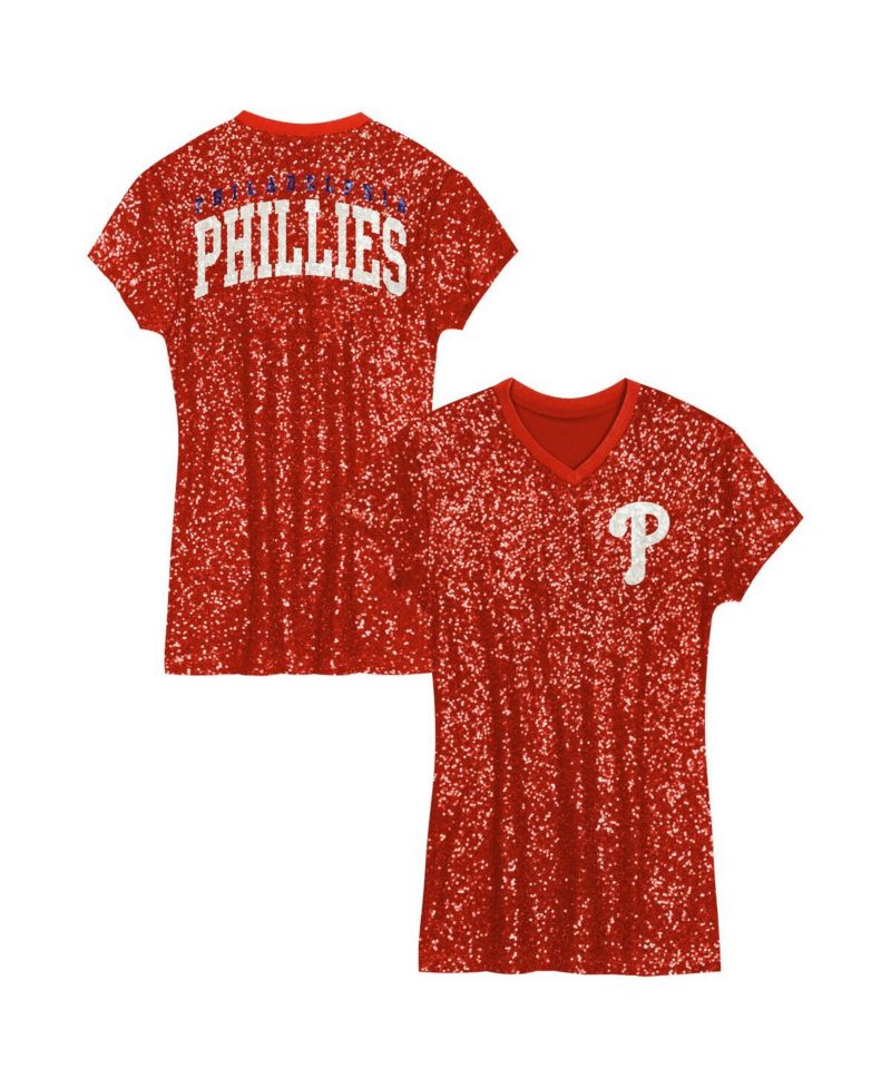Big Girls Red Philadelphia Phillies Sequin V-Neck Dress