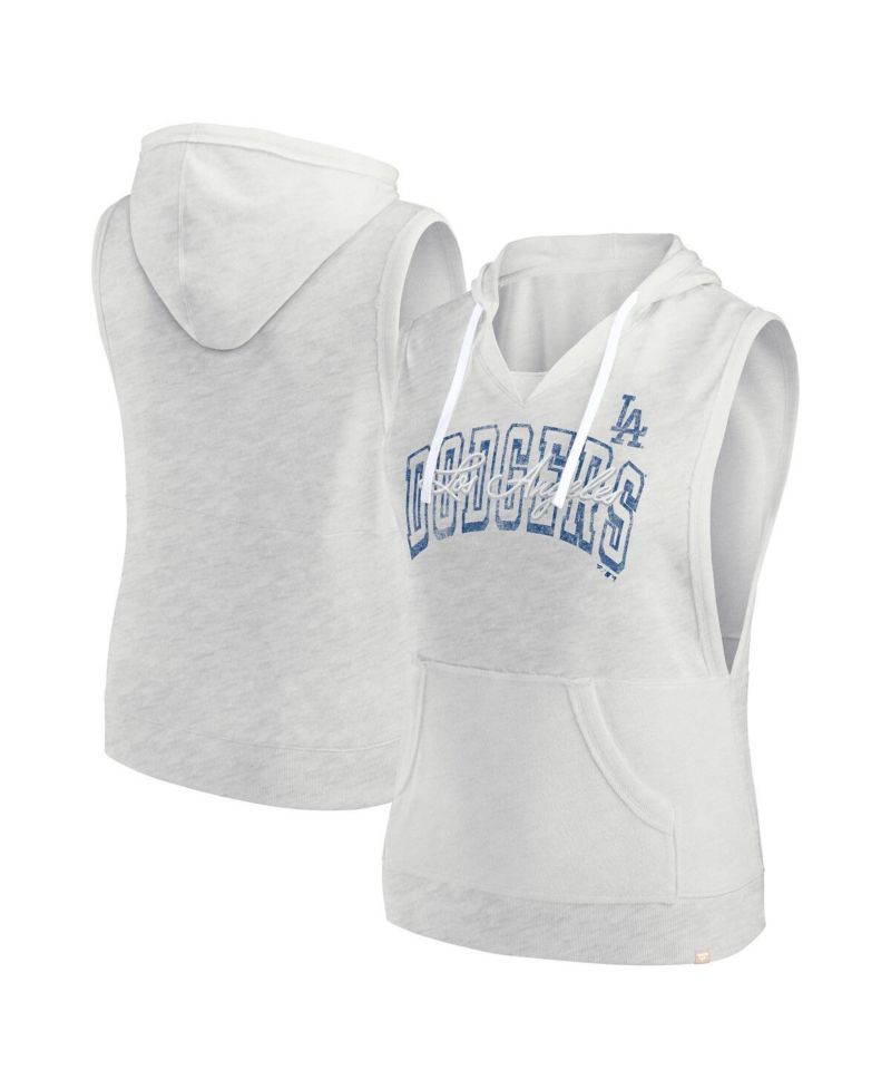 Women's Ash Los Angeles Dodgers Lounge Script Sleeveless Pullover Hoodie